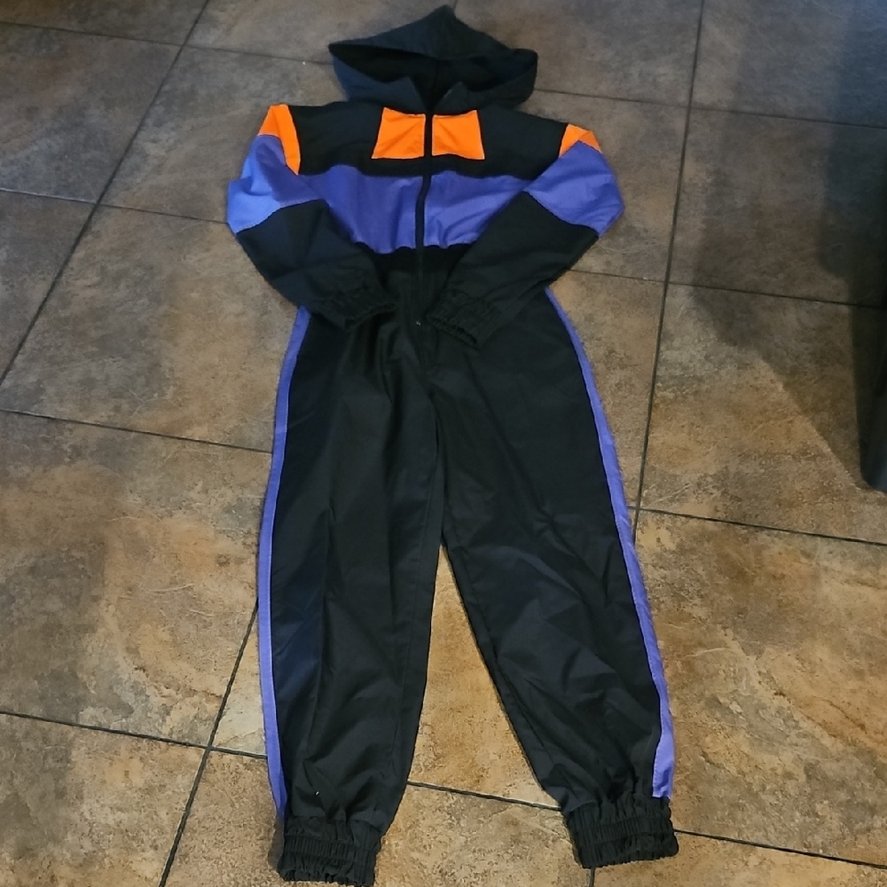 Black Jumpsuit with Orange and Purple Accents